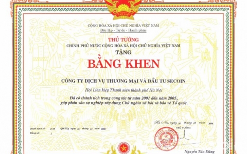 Secoin hai lần nhận Bằng khen của Thủ tướng Chính phủ